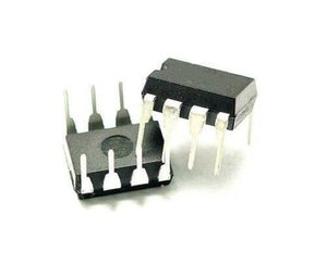 DIP-8 Gate Drivers IC Chip IR2104 - two black, 8-pin dual in-line package (DIP-8) integrated circuit chips sitting on a white surface.