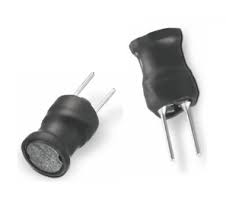 DIP Power Inductor 100UH Inductance 2 pin Fixed Radial Lead Inductor - shown as two black, spool-shaped electronic components with two metal pins each.