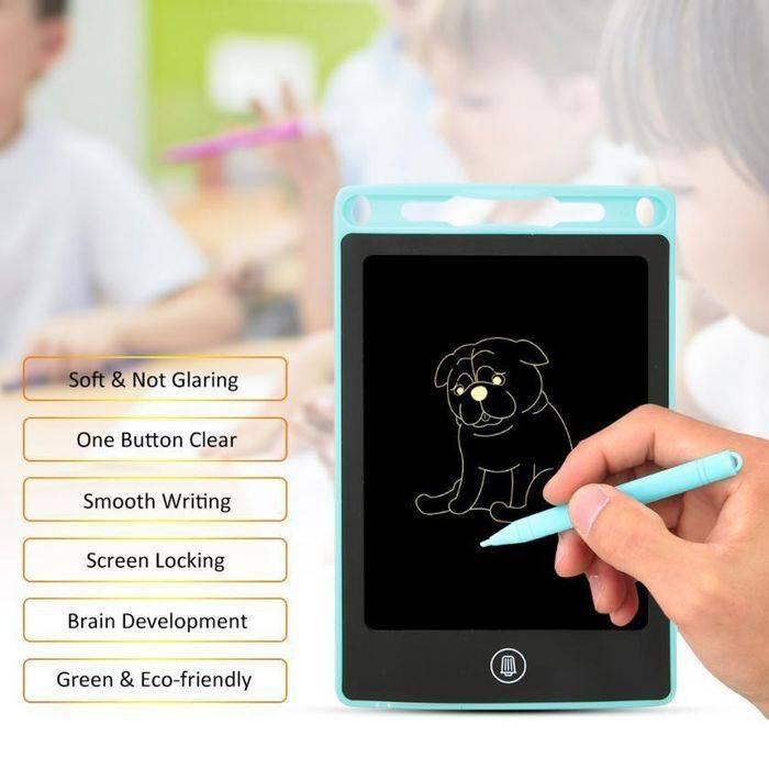 Discontenued 10 Inch LCD Tablet Thick Line Single Color Writing Board Writing Tablet For Kids - a light blue digital drawing tablet with a stylus being used to draw a dog outline on its black screen.