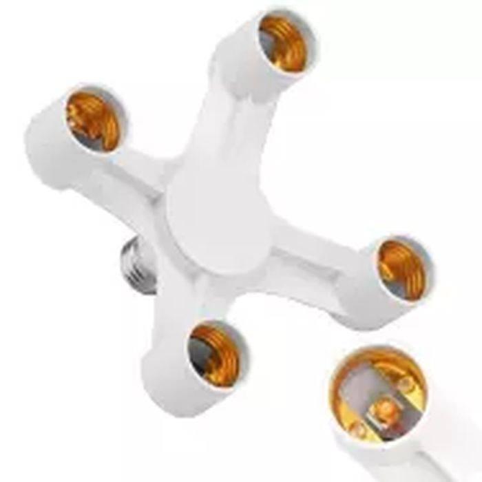 Discontenued 4 In 1 E27 1 Heads Lamp Bulb Holder Light Base LED Converter Adapter - a white plastic base with four E27 sockets arranged in a cross shape and a single E27 screw connector at the back.