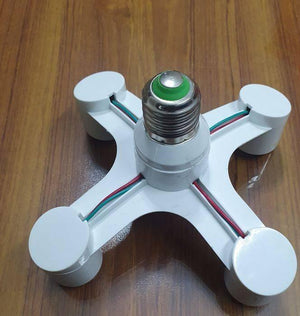 Discontenued 4 In 1 E27 1 Heads Lamp Bulb Holder Light Base LED Converter Adapter - with four circular sockets, exposed red and green wires, and a central E27 screw base.