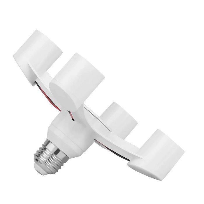 Discontenued 4 In 1 E27 1 Heads Lamp Bulb Holder Light Base LED Converter Adapter - a white plastic four-way lamp socket splitter with a standard E27 base.