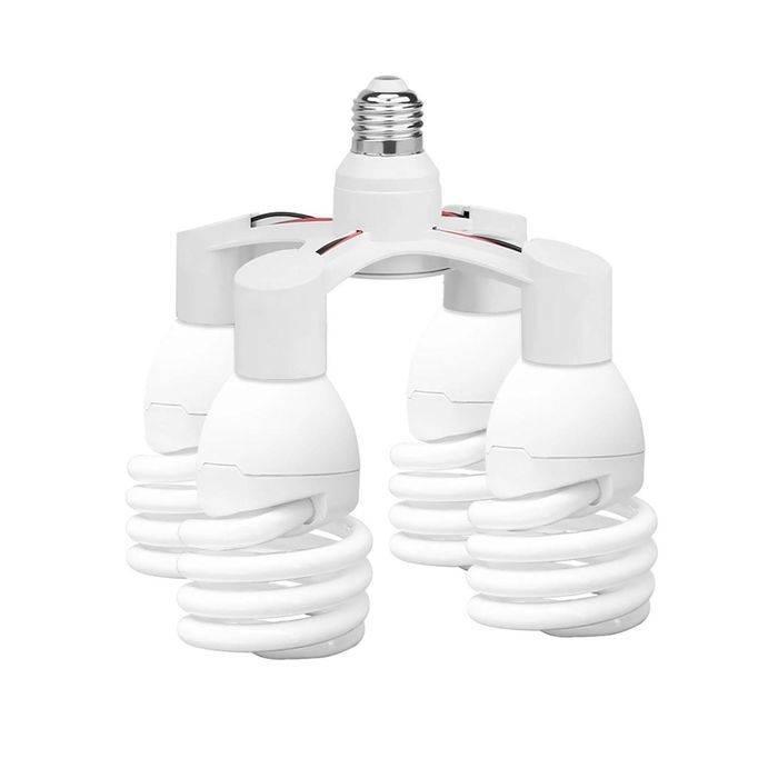 Discontenued 4 In 1 E27 1 Heads Lamp Bulb Holder Light Base LED Converter Adapter - a white plastic four-way splitter with an E27 screw base.