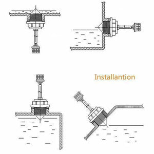 Discontinued Optical Infrared Water Level Sensor 15mA 5V Water Liquid Control Switch - four different mounting orientations for the sensor installed in a liquid container.
