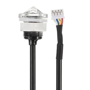 Discontinued Optical Infrared Water Level Sensor 15mA 5V Water Liquid Control Switch - a clear, conical-tipped sensor head with a threaded body and a black cable ending in a four-pin white connector.