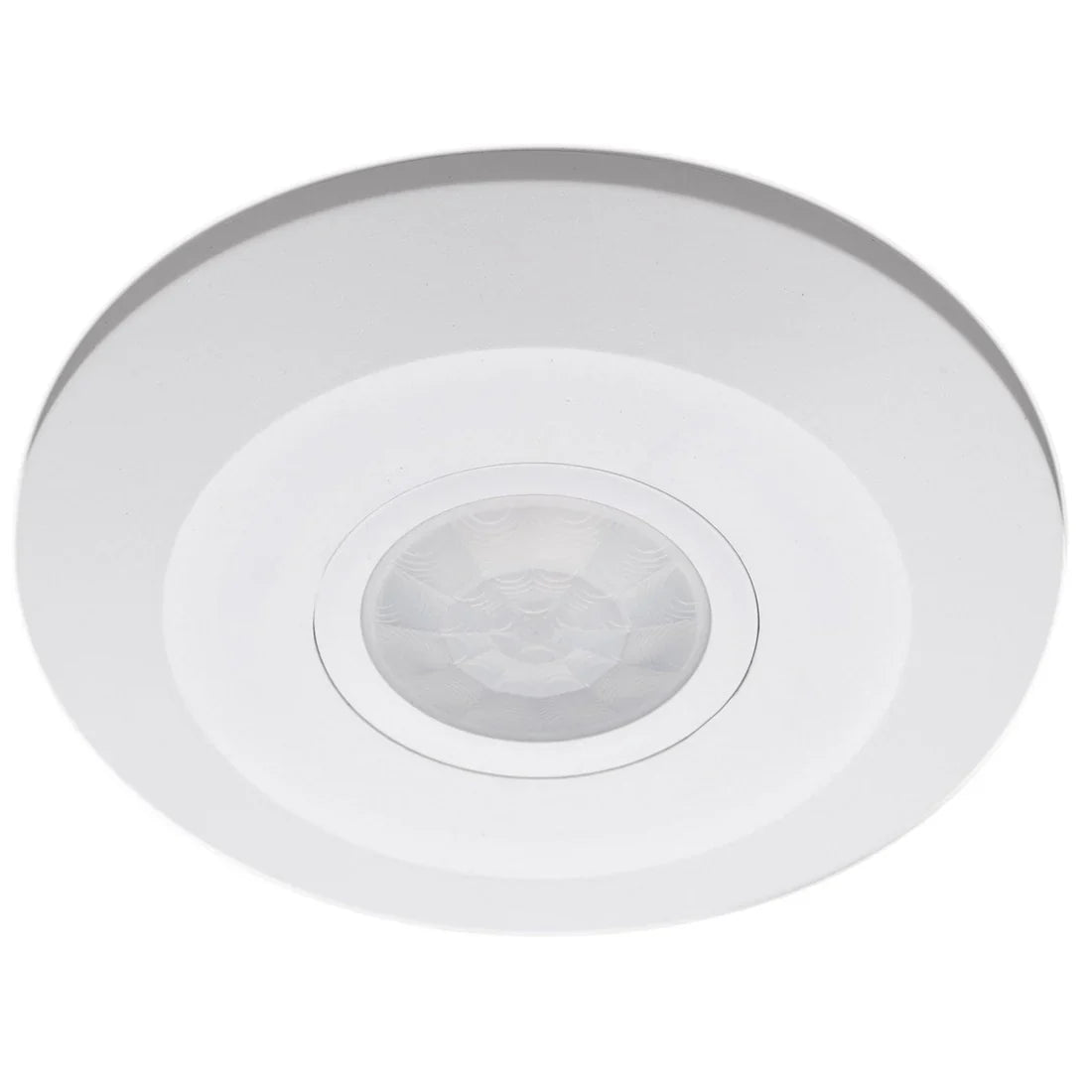Discontinued PIR Surface Mount Sensor - a circular white ceiling-mount motion detector with a central translucent dome lens.