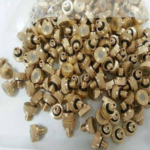 Disinfection Mist Making Nozzle And t Base Fogging Sanitization - a pile of small, gold-colored metal misting nozzles with black rubber O-rings.
