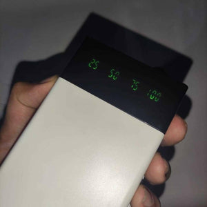DIY 5V 2A Dual USB Power Bank Case With Power Bank Kit - white plastic body and a black top panel featuring a green digital LED display showing 25, 50, 75, and 100.
