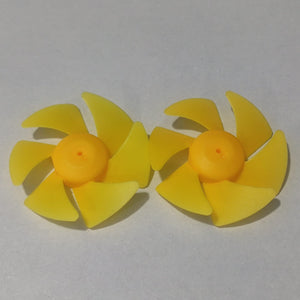 DIY Boat Model 6-blades Propeller 2mm Vortex Fan Paddle Toy Car Fan Spare Part 2*50mm - six-bladed plastic propellers with a central 2mm shaft hole, shown side-by-side.