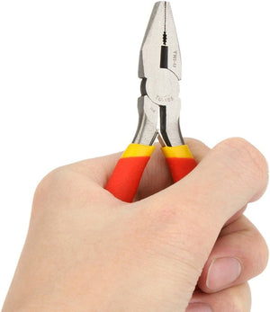 DIY Craft Cable Cutting Standard Wire Wrap Plier Cutter - silver metal jaws and handles with yellow and red rubber grips.