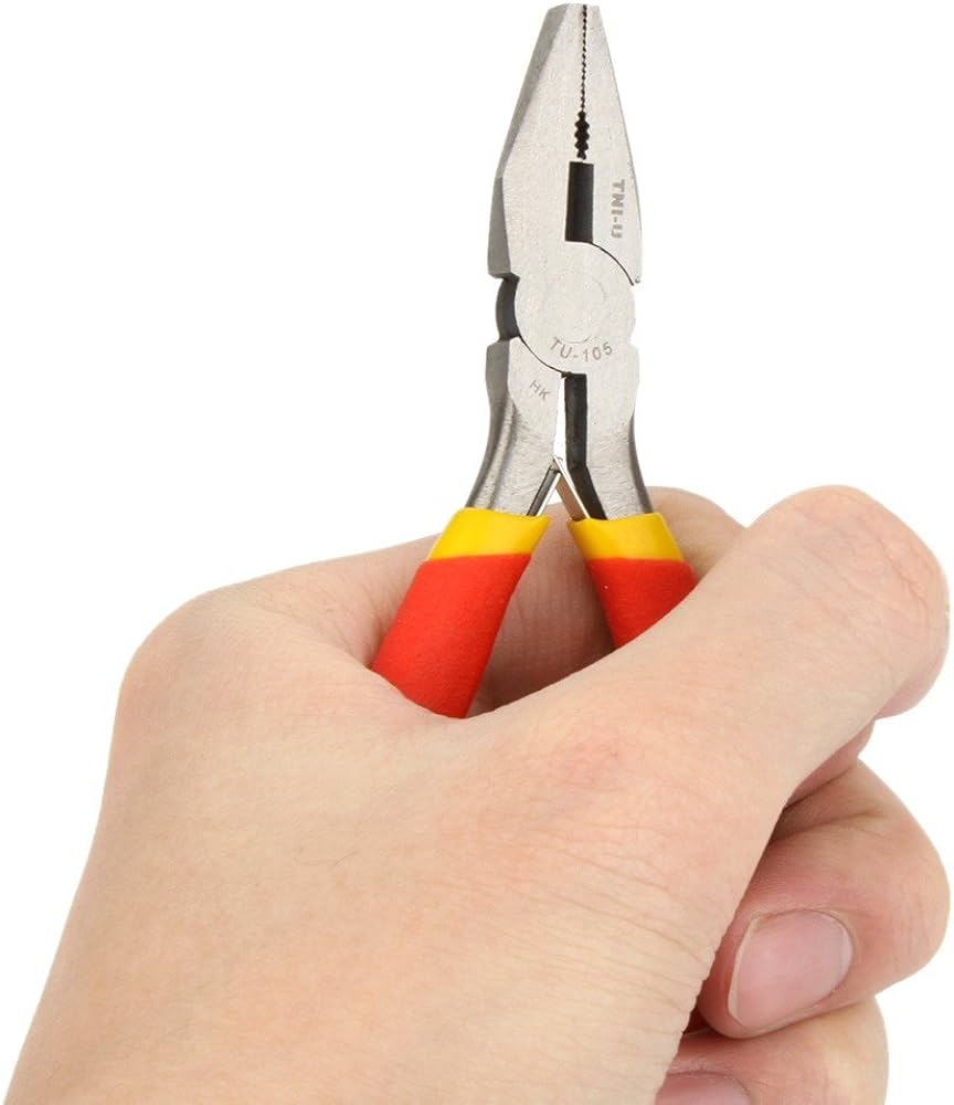 DIY Craft Cable Cutting Standard Wire Wrap Plier Cutter - silver metal jaws and handles with yellow and red rubber grips.