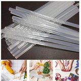 DIY Hot Melt 7mm Glue Stick - a pile of translucent cylindrical glue sticks and three inset photos of them being used with a glue gun.