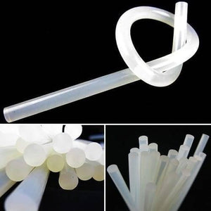 DIY Hot Melt 7mm Glue Stick - a flexible, translucent white cylindrical adhesive stick tied in a knot and bundled in groups.
