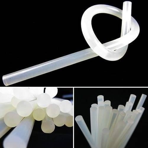 DIY Hot Melt 7mm Glue Stick - a flexible, translucent white cylindrical adhesive stick tied in a knot and bundled in groups.