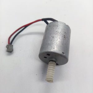 DIY Mini 5vdc DC Motor - shown as a silver cylindrical motor with a white plastic worm gear on the shaft and a red and black wire with a small connector.