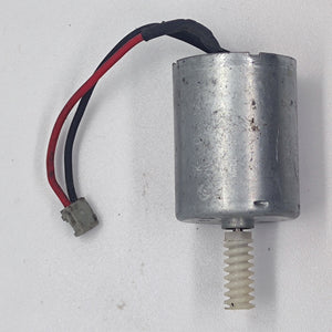 DIY Mini 5vdc DC Motor - shown with a silver cylindrical body, a white plastic worm gear on the shaft, and a red and black wire with a small connector.