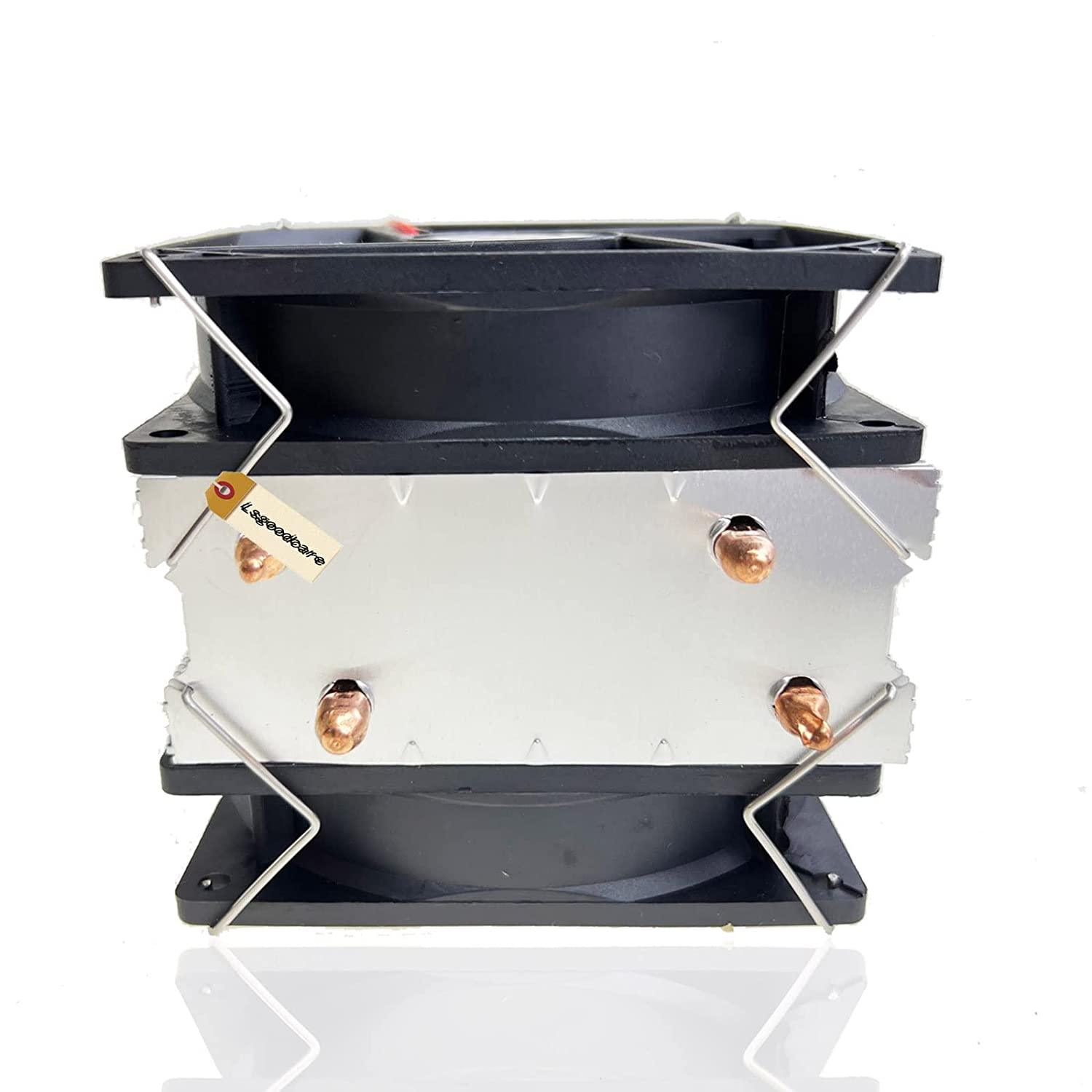 DIY Peltier Cooler Kit 12V TEC1-12715 Peltier Heatsink Module Semiconductor Thermoelectric Cooler Peltier Cooling System - a silver aluminum heatsink block sandwiched between two black cooling fans held together by metal wire clips.