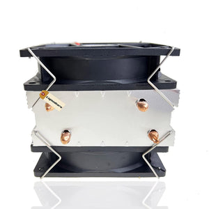 DIY Peltier Cooler Kit 12V TEC1-12715 Peltier Heatsink Module Semiconductor Thermoelectric Cooler Peltier Cooling System - a silver aluminum heatsink block sandwiched between two black cooling fans held together by metal wire clips.