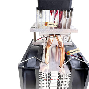DIY Peltier Cooler Kit 12V TEC1-12715 Peltier Heatsink Module Semiconductor Thermoelectric Cooler Peltier Cooling System - a silver aluminum heatsink assembly with two copper heat pipes, two black cooling fans, and a top fan.
