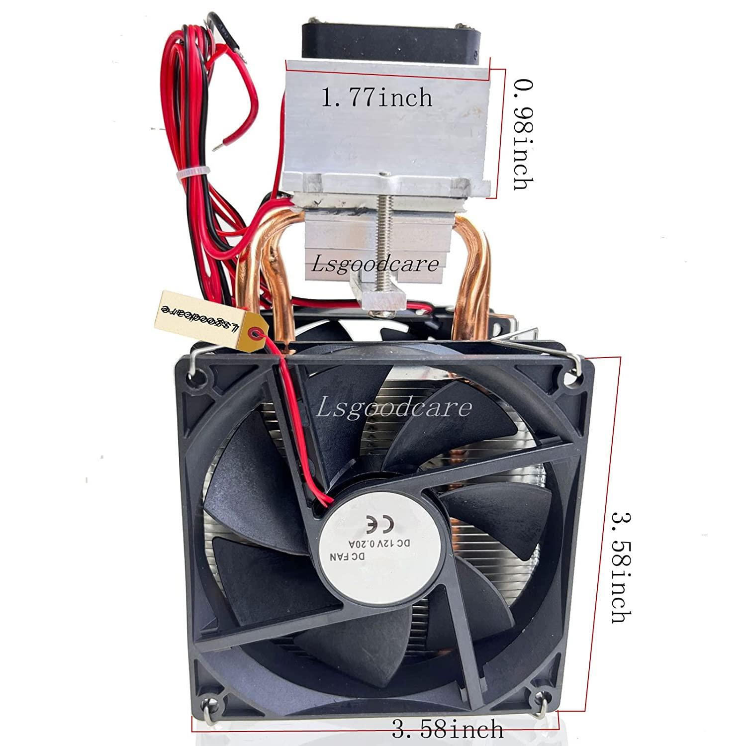 DIY Peltier Cooler Kit 12V TEC1-12715 Peltier Heatsink Module Semiconductor Thermoelectric Cooler Peltier Cooling System - a black cooling fan attached to a metal heatsink with copper heat pipes and dimension labels in inches.