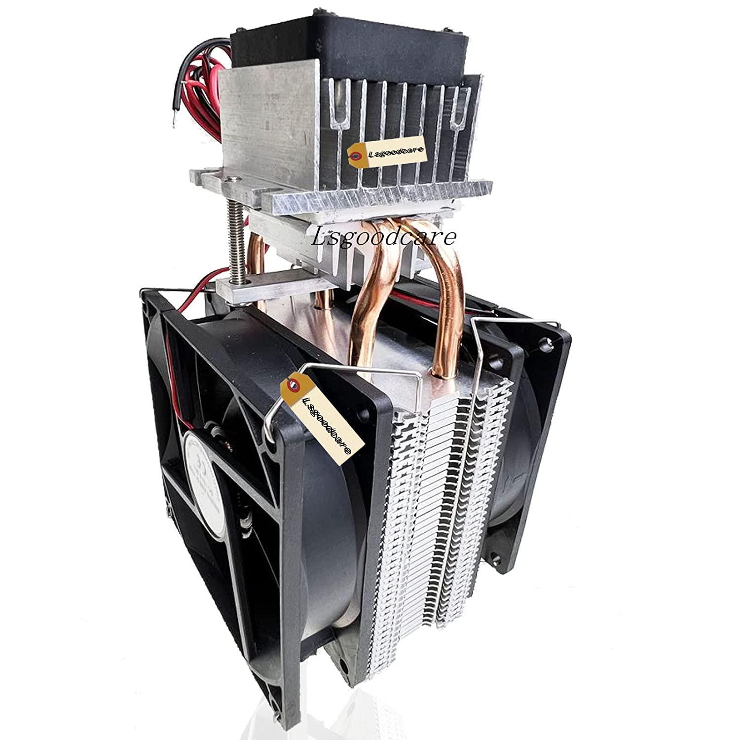 DIY Peltier Cooler Kit 12V TEC1-12715 Peltier Heatsink Module Semiconductor Thermoelectric Cooler Peltier Cooling System - a silver and black thermoelectric cooling system with two fans, copper heat pipes, and an aluminum heatsink.
