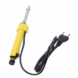 DKT365 40W 220V Electric Vacuum Solder Sucker Welding Desoldering Pump Soldering Iron Removal Solder Iron Pen Welding Repair Tool - a yellow handle, a metal nozzle, a black plunger button at the base, and an attached power cord.