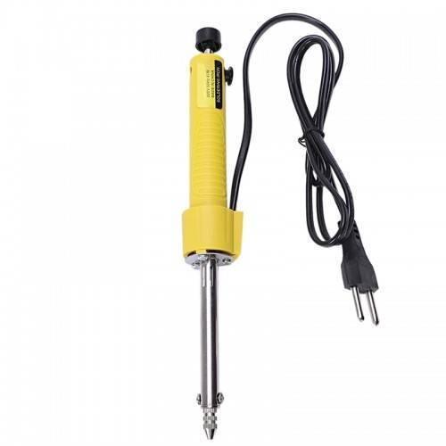 DKT365 40W 220V Electric Vacuum Solder Sucker Welding Desoldering Pump Soldering Iron Removal Solder Iron Pen Welding Repair Tool - a yellow handheld desoldering tool with a metal tip, a black power cord, and a two-pin plug.