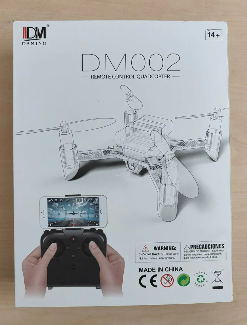 DM002 DIY Drone Kit DM002 2.4GHz Rc Quadcopter DM002 Remote Control Quadcopter Drone Best Ideal Gift For Beginners ( Camera Not Included ) - a white drone illustration and a graphic of a remote controller holding a smartphone.