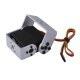 Doman Rc Metal Gear DM-RS151M 360degree Robot Servo 15kg Digital Servo - a black digital servo motor mounted inside a silver U-shaped metal bracket with a wire harness.