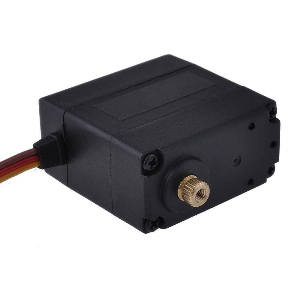 Doman Rc Metal Gear DM-RS151M 360degree Robot Servo 15kg Digital Servo - a black rectangular digital servo motor with a brass output gear and a three-wire power cable.
