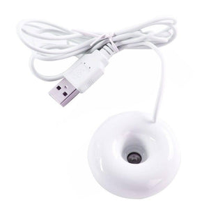 Donuts Shape Mini USB Humidifier Mist Maker Air Diffuser - a ring-shaped body with a central mist outlet and an attached USB cable.