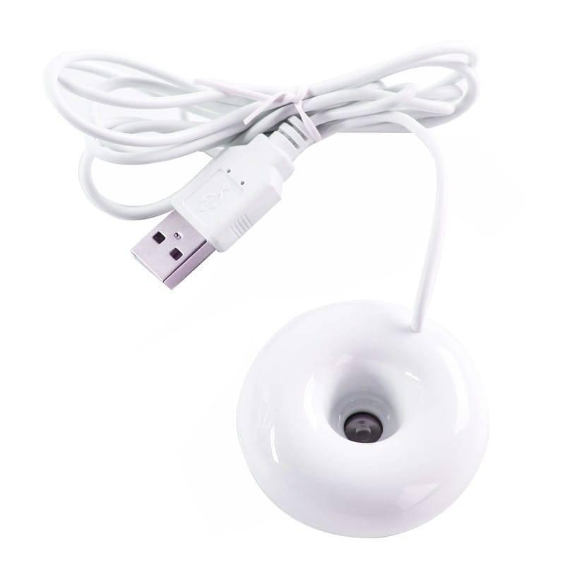 Donuts Shape Mini USB Humidifier Mist Maker Air Diffuser - a ring-shaped body with a central mist outlet and an attached USB cable.
