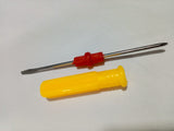 Double Head Plastic Handle Screwdriver - shown as a metal shaft with a red center grip and a separate yellow plastic handle.
