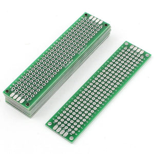 Double Side 2x8 Dotted Veroboard Printed Circuit PCB Prototype Board Project Board - a stack of green rectangular boards and one board lying flat.