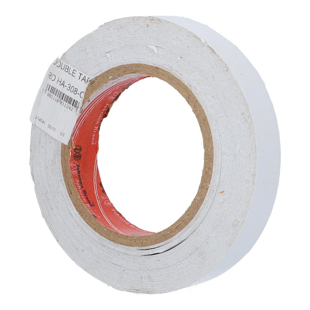 Double Tape - a roll of white adhesive tape with a red inner core featuring the Johnson Brand logo and a white product label on the side.