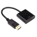 Dp To HDMI Converter With 20cm Cable - black adapter featuring a DisplayPort male connector on one end and an HDMI female port on the other.