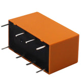 Dpdt PCB Power Relay DC 12V 8 Pins Mini Power Relay HK19F-8p-12V - an orange rectangular electronic component with eight metal pins on the underside.