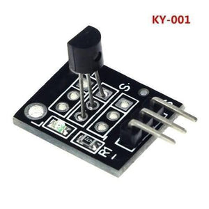 DS18B20 Temperature Measurement Sensor Module Ky 001 Hw-477 - a black circuit board with a three-pin sensor, a resistor, and a three-pin header connector.