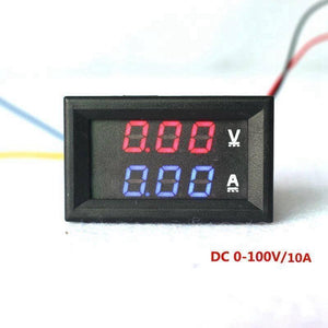 DSN-VC288 Panel Mount DC 100V 10A Voltmeter Ammeter - a black rectangular dual-display module with red voltage and blue current readings of 0.00.