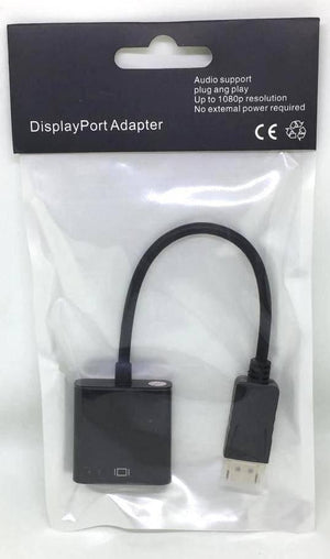 Dt-6404 HDMI To VGA +audio Converter - DisplayPort Adapter, a black adapter cable with a connector at one end and a port housing at the other, inside a clear plastic retail package.