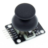 Dual Axis Xy Analog Joystick Module Ky 023 2 Axis PS2 Joystick Control Lever Breakout Sensor - a black joystick with a round cap mounted on a circuit board with five connection pins labeled GND, 5V, VRX, VRY, SW.