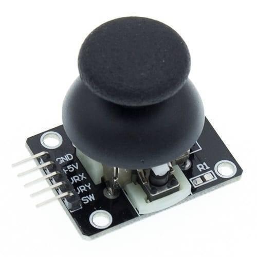 Dual Axis Xy Analog Joystick Module Ky 023 2 Axis PS2 Joystick Control Lever Breakout Sensor - a black joystick with a round cap mounted on a circuit board with five connection pins labeled GND, 5V, VRX, VRY, SW.
