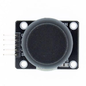 Dual Axis Xy Analog Joystick Module Ky 023 2 Axis PS2 Joystick Control Lever Breakout Sensor - a black square circuit board with a large circular grey joystick and five silver pins on the left side.