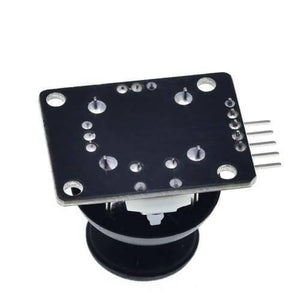 Dual Axis Xy Analog Joystick Module Ky 023 2 Axis PS2 Joystick Control Lever Breakout Sensor - the black circuit board underside with five connector pins and the black joystick lever below.