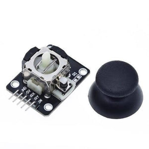 Dual Axis Xy Analog Joystick Module Ky 023 2 Axis PS2 Joystick Control Lever Breakout Sensor - a black circuit board with a metal joystick mechanism, five connector pins, and a separate black cap.