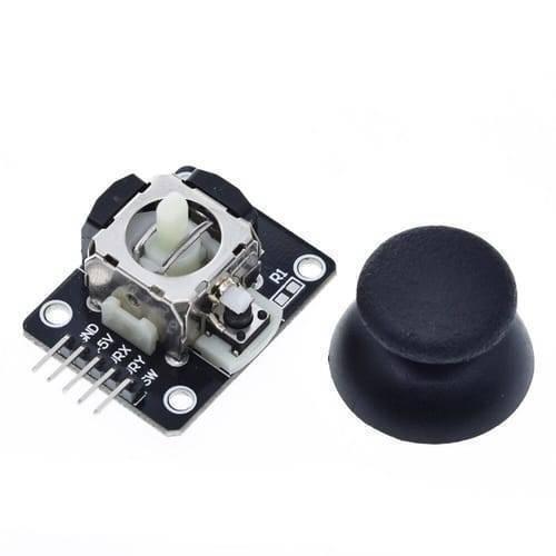 Dual Axis Xy Analog Joystick Module Ky 023 2 Axis PS2 Joystick Control Lever Breakout Sensor - a black circuit board with a metal joystick mechanism, five connector pins, and a separate black cap.
