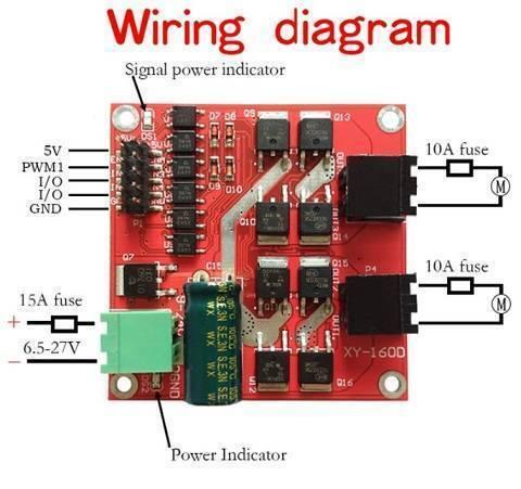 Dual DC Motor Drive Module 7A 160W Industrial Grade Positive And Negative PWM Speed Regulation L298 Logic - a red circuit board with a green power terminal, a capacitor, motor outputs, and signal pins.