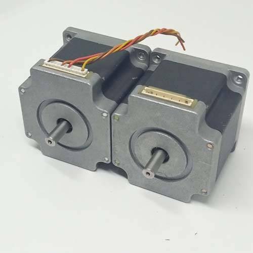 Dual Shaft NEMA 23 2A Stepper Motor For CNC 3d Printer - two silver and black square motors with front-facing shafts and white electrical connectors.