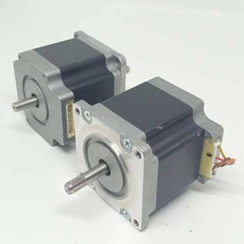 Dual Shaft NEMA 23 2A Stepper Motor For CNC 3d Printer - shown as two grey and black square motors with metal shafts and white electrical connectors.