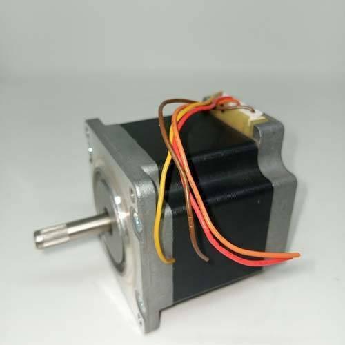 Dual Shaft NEMA 23 2A Stepper Motor For CNC 3d Printer - a black and silver square motor with a splined metal shaft and four colored wires.